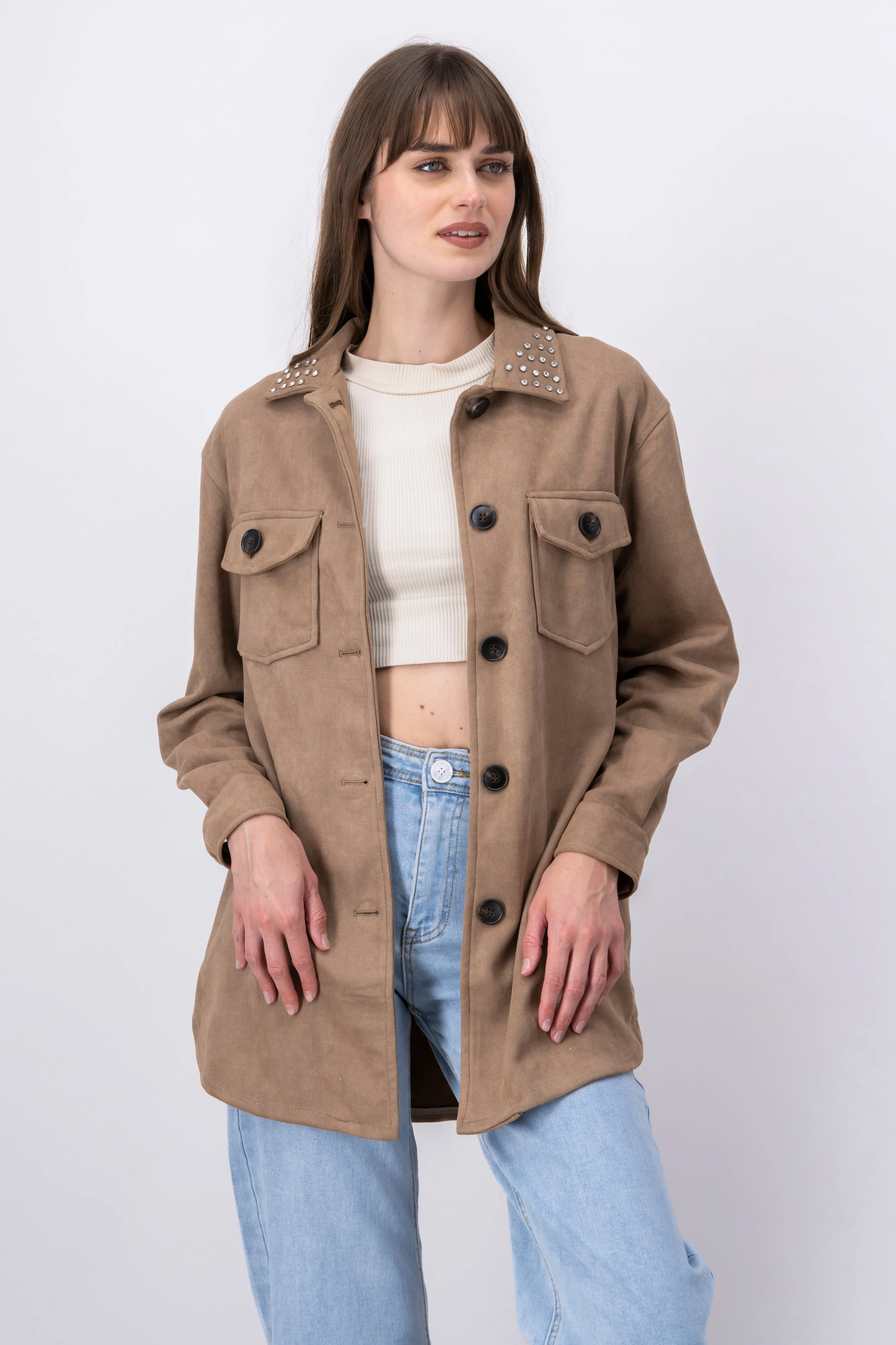 Shacket larga detalle brillos bolsas sold by Shasa