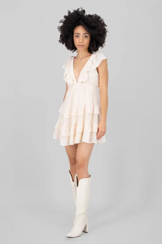 Vestido mini esocte en V olanes Hypsters sold by Shasa