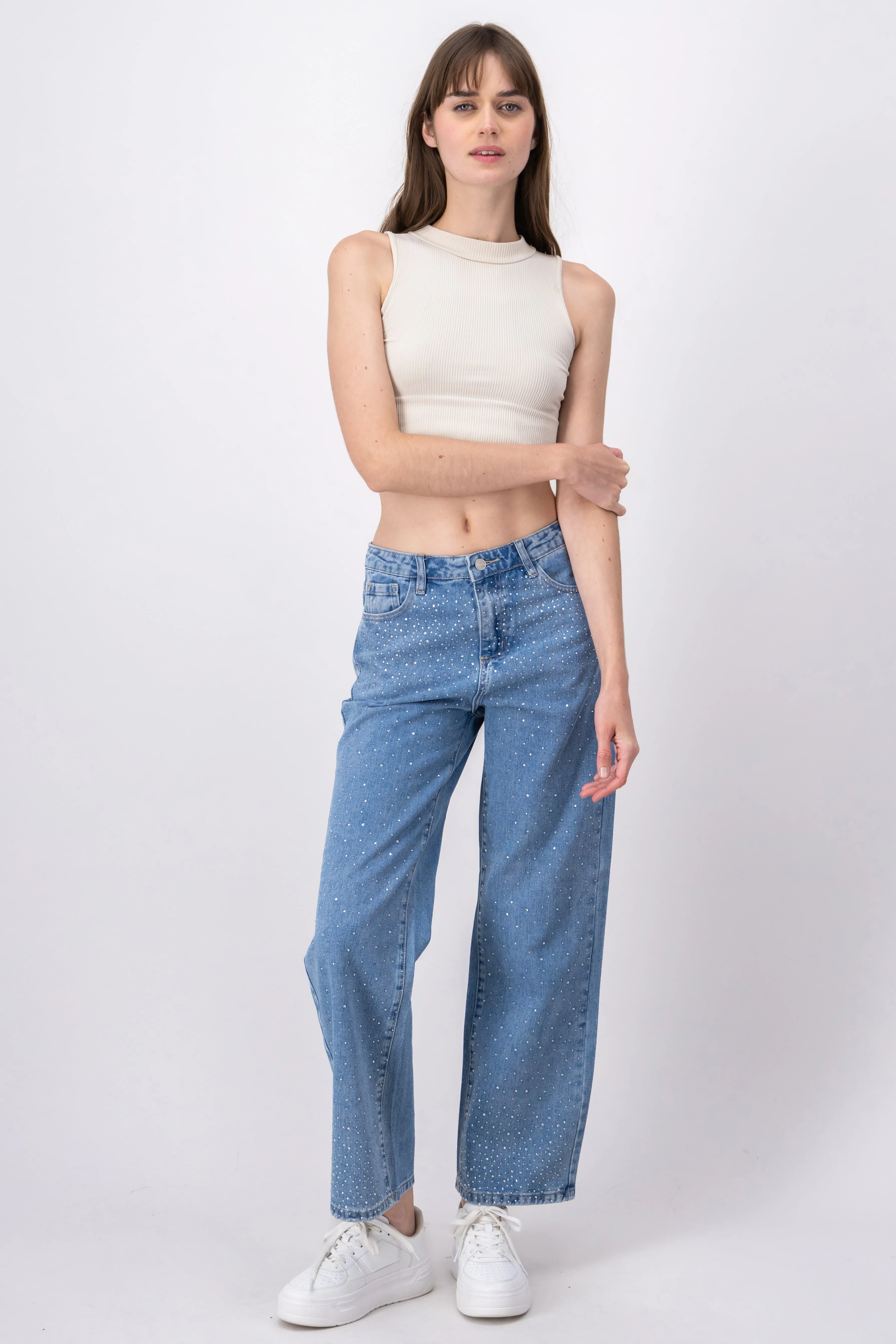 Jeans con brillos rectos sold by Shasa