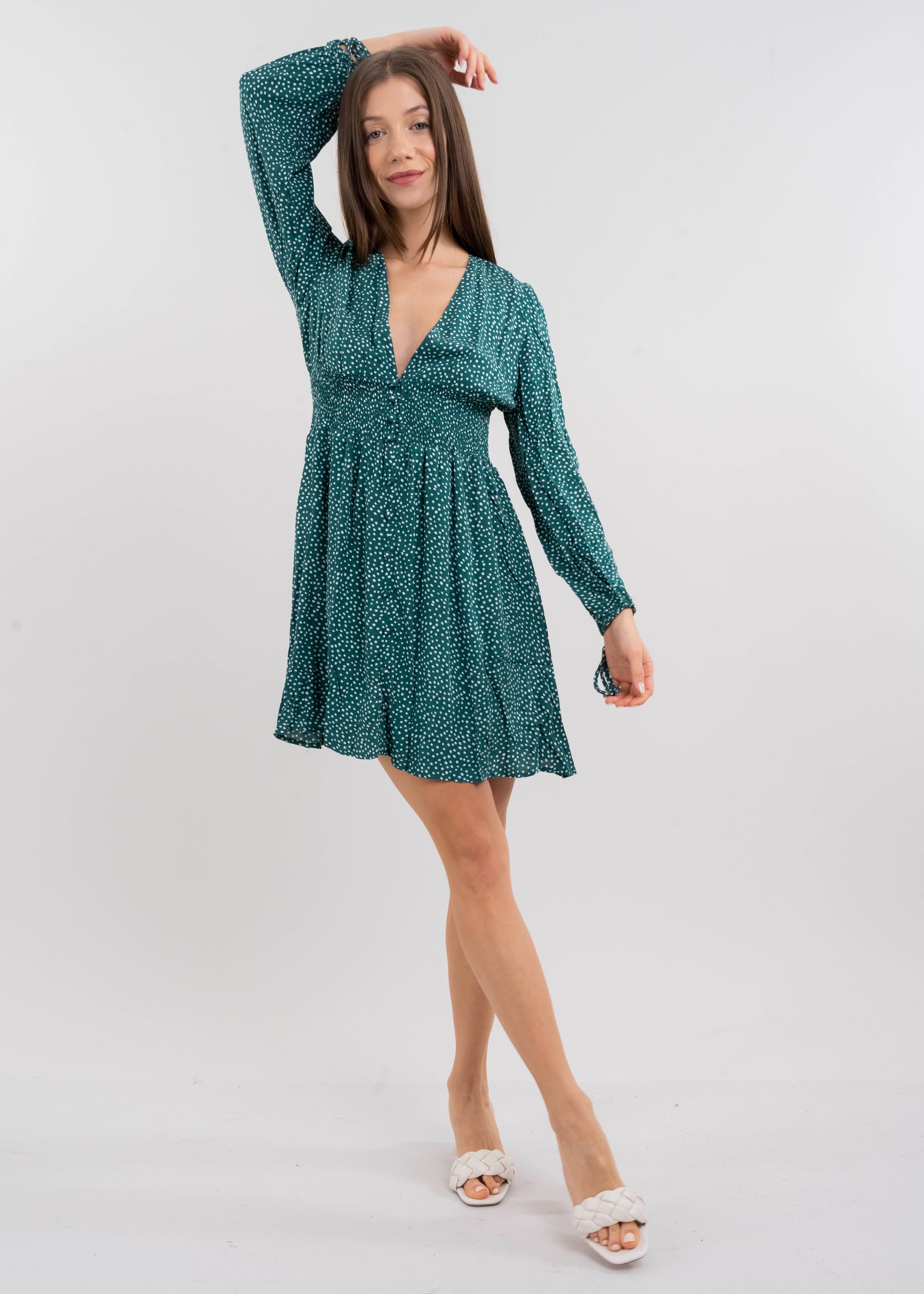 Vestido mini con manga larga estampado polka dots sold by Shasa