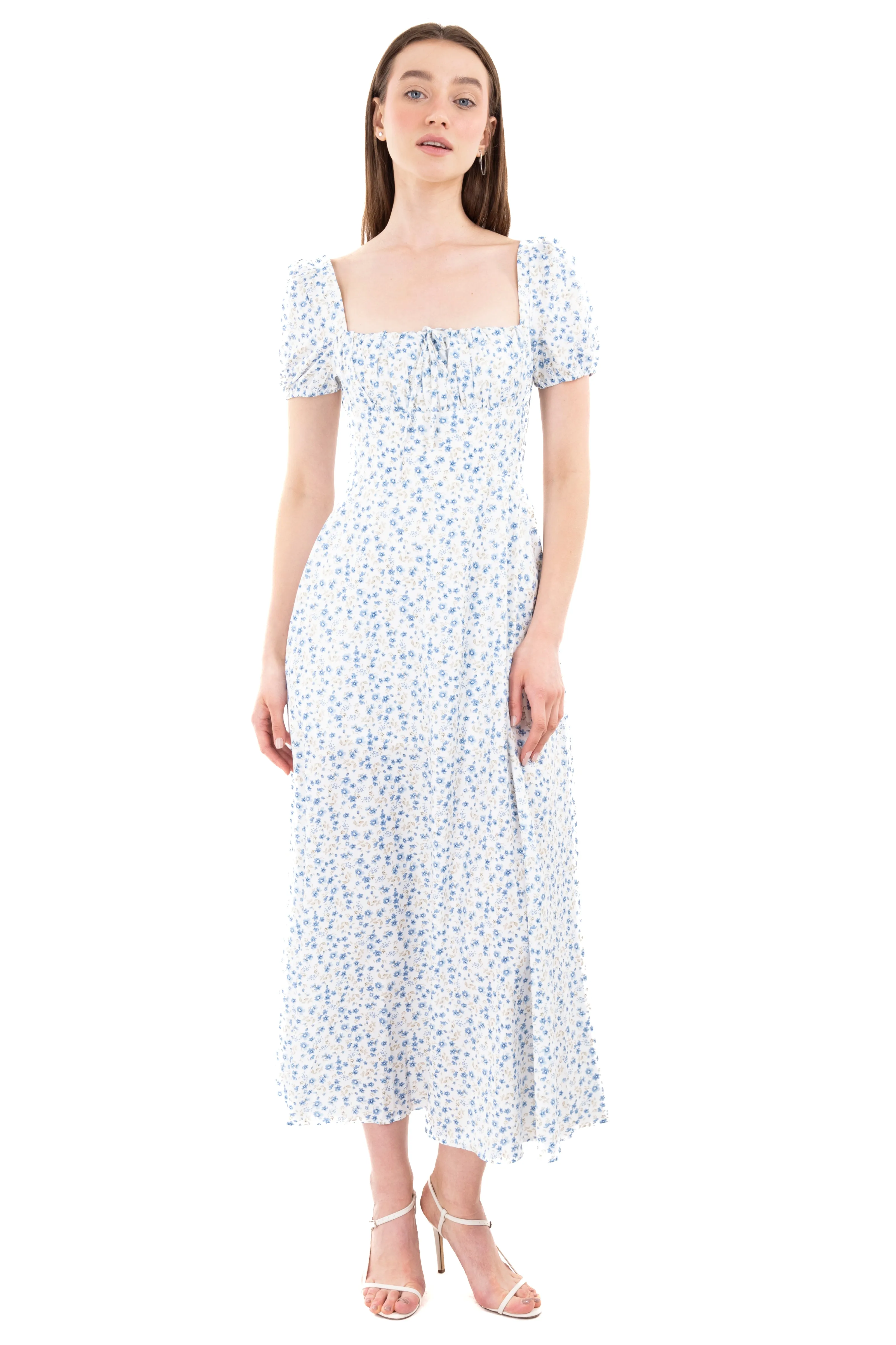 Vestido maxi manga corta flores sold by Shasa