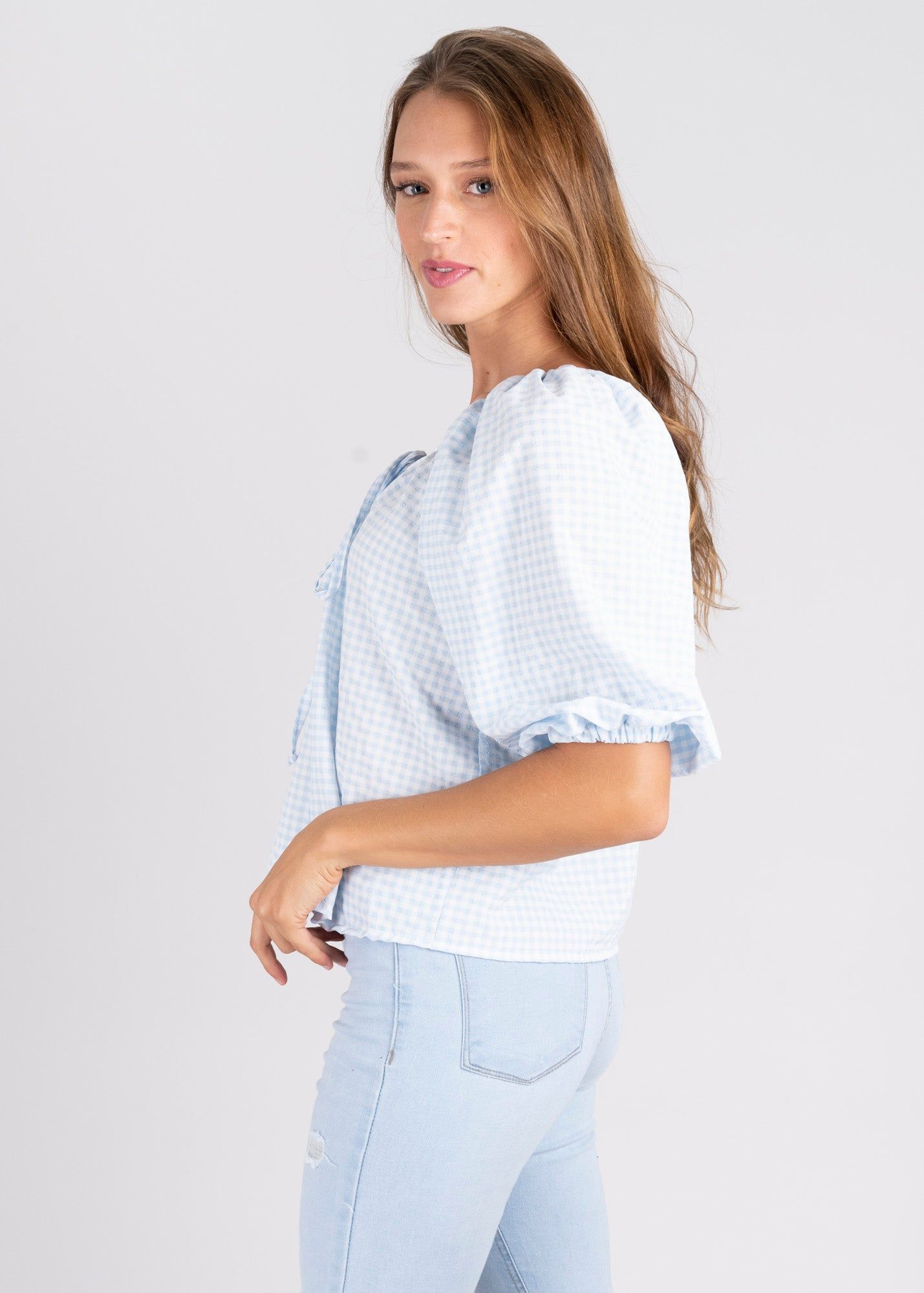 Blusa amplia manga abullonada cuadros sold by Shasa product image thumbnail 3