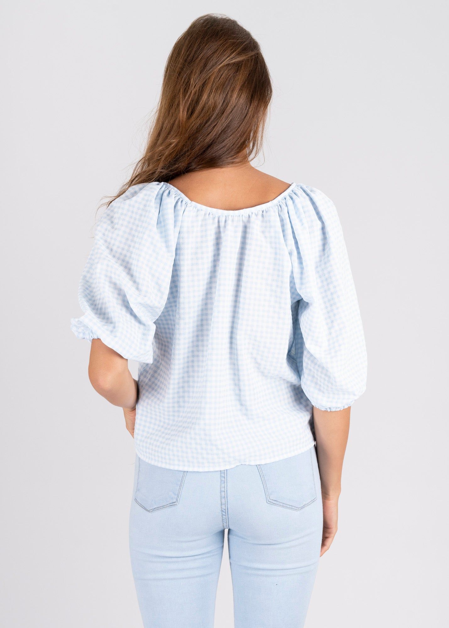 Blusa amplia manga abullonada cuadros sold by Shasa product image thumbnail 4