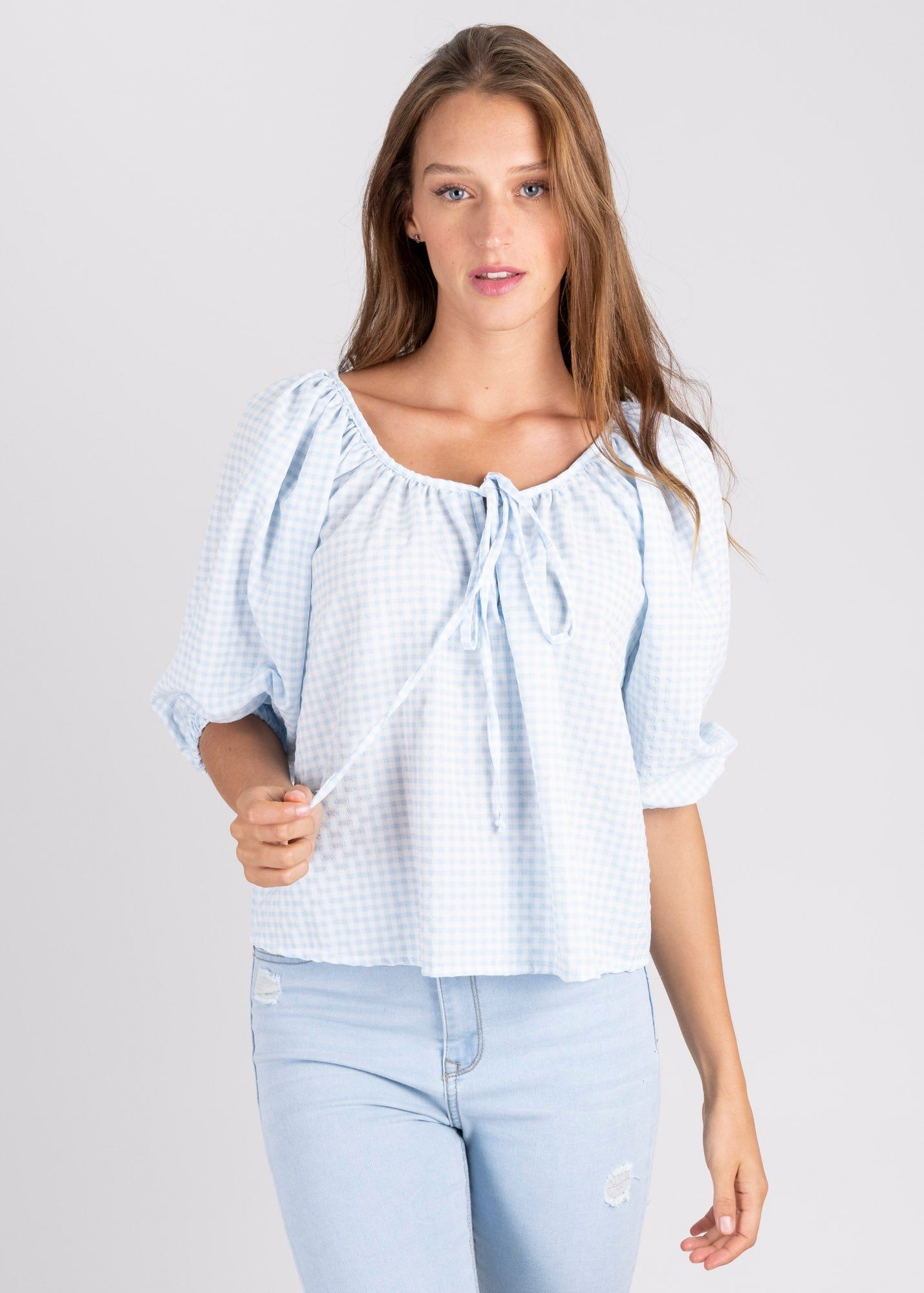 Blusa amplia manga abullonada cuadros sold by Shasa product image thumbnail 2