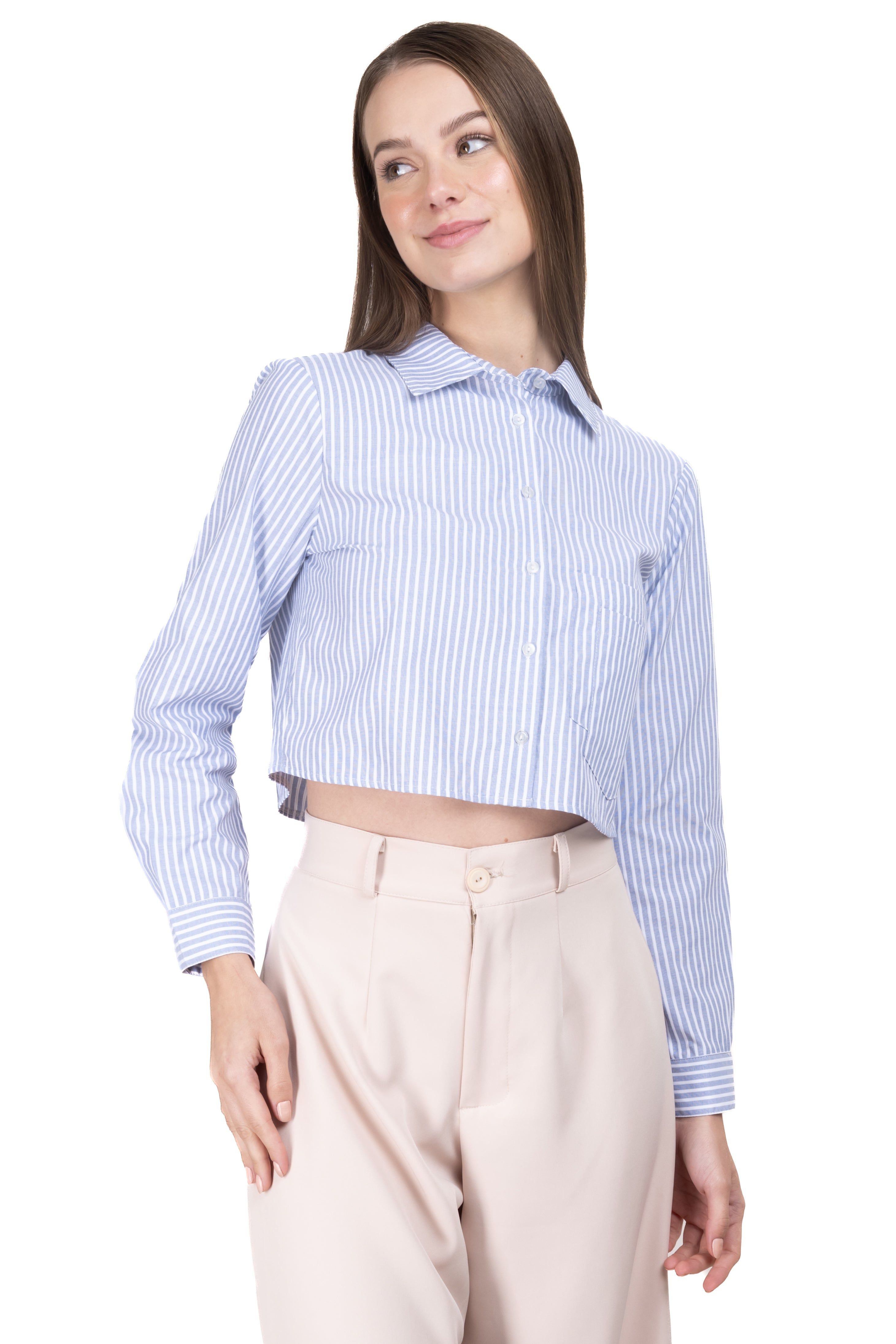 Camisa crop rayas bolsillos doble sold by Shasa