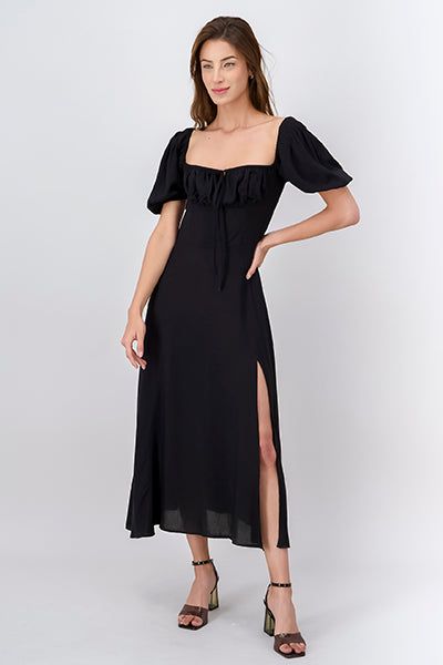 Vestido midi manga abullonada abertura sold by Shasa