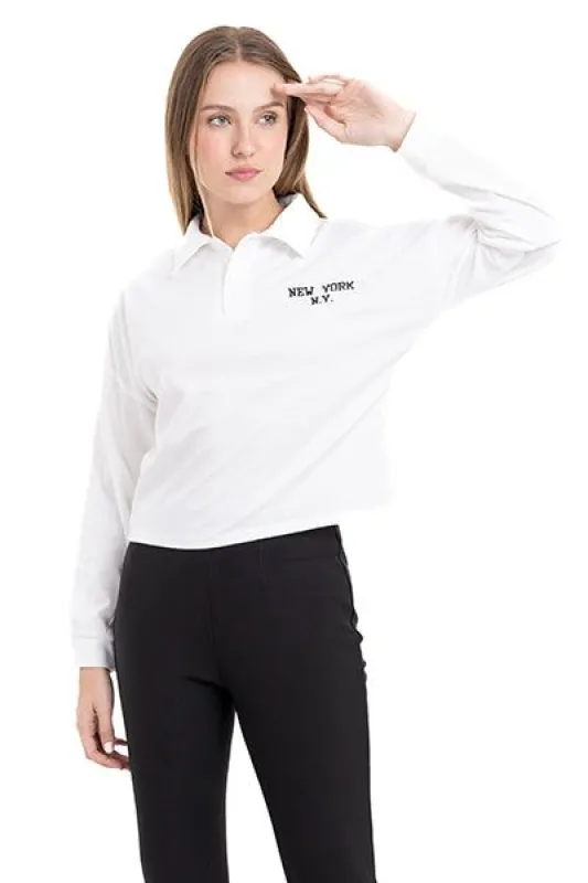 Blusa lisa cuello polo manga larga sold by Shasa