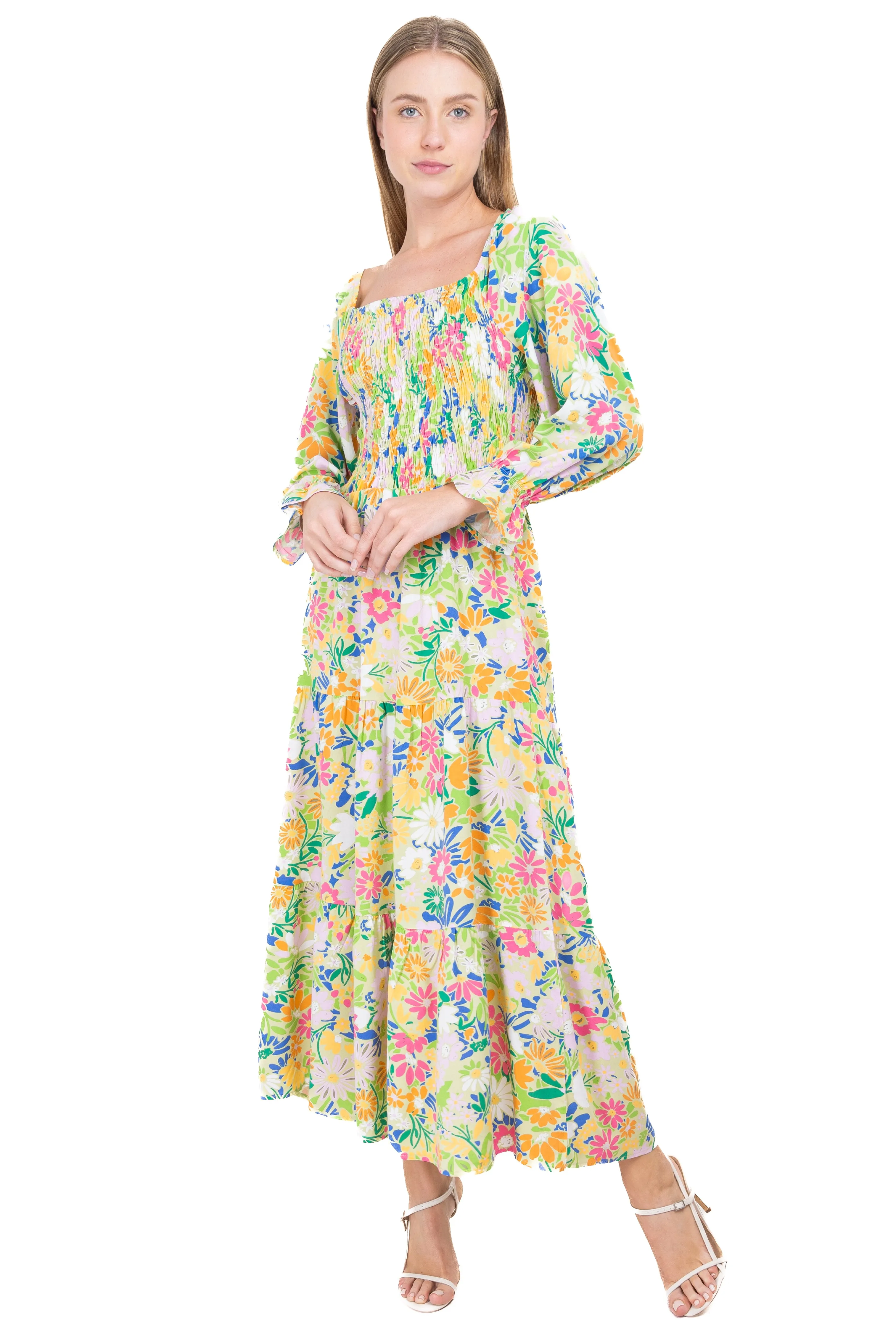 Vestido maxi tejido elástico floreado sold by Shasa