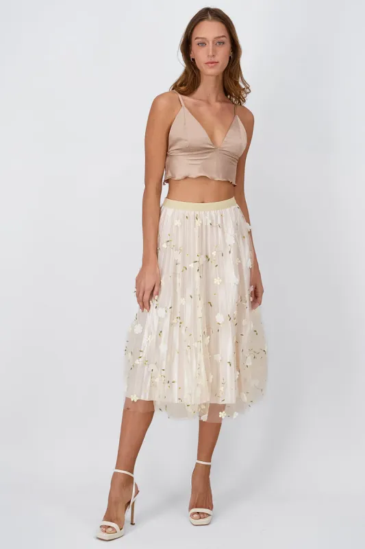 Falda midi mesh flores sold by Shasa