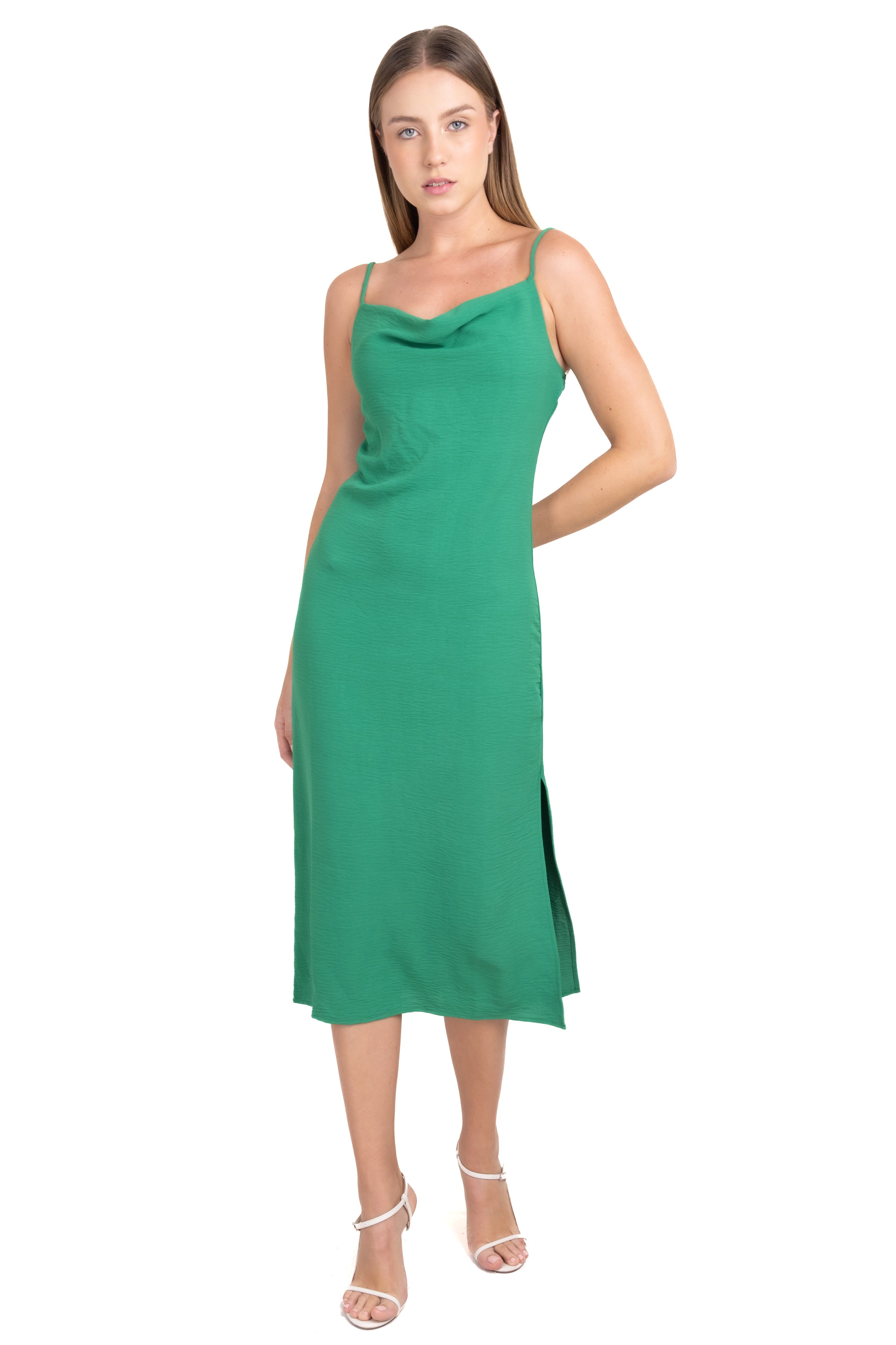 Vestido midi satín cuello drapeado sold by Shasa product image thumbnail 2