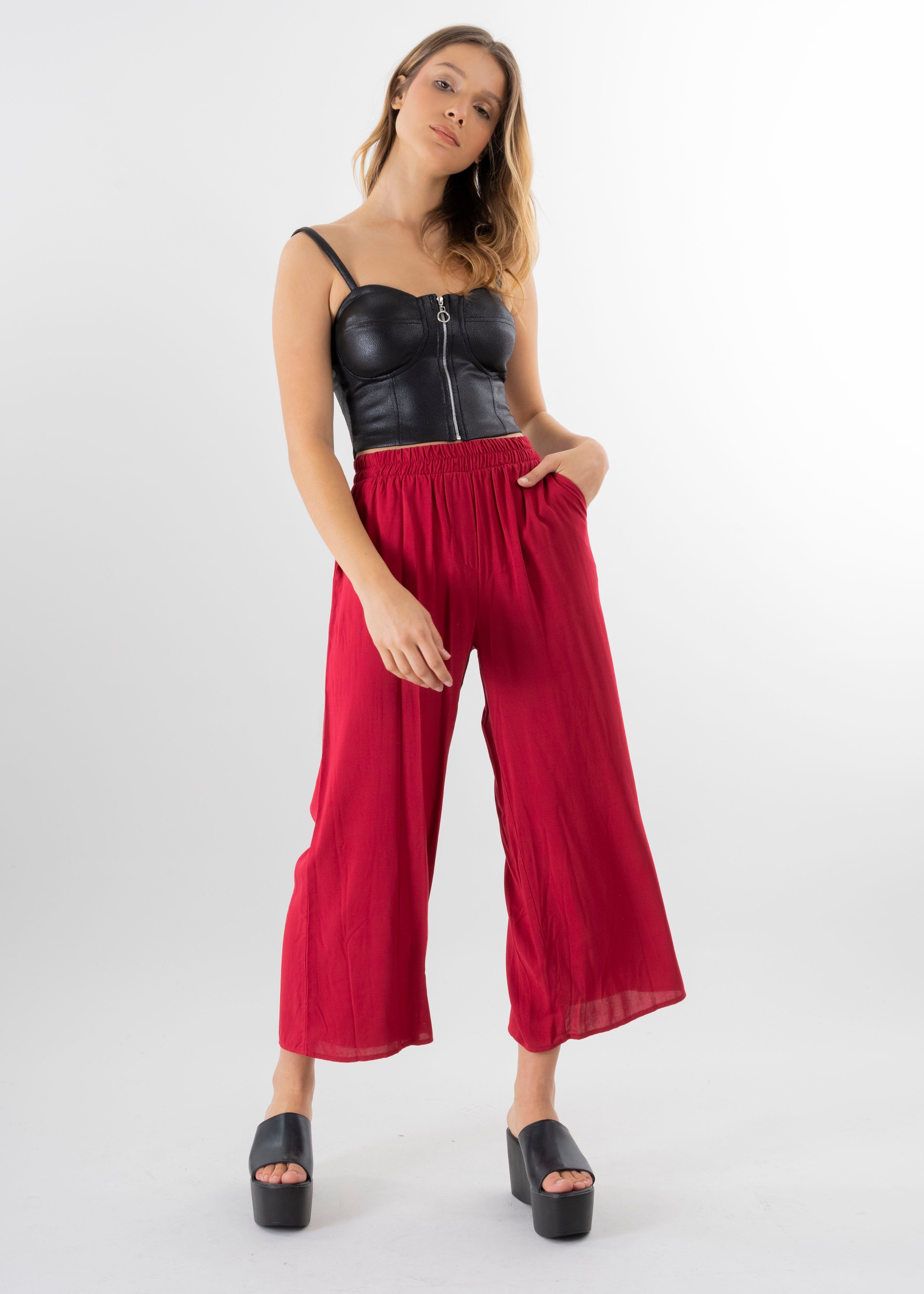 Pantalón wide leg cintura alta fruncida sold by Shasa