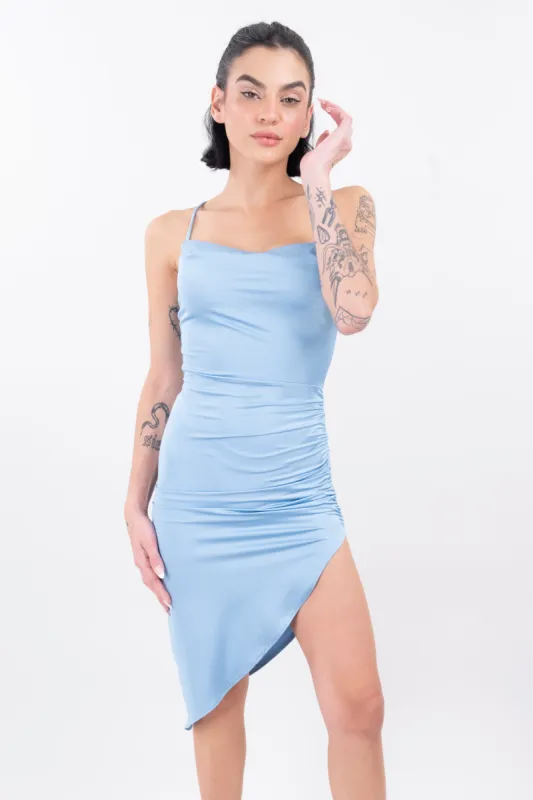Vestido midi entallado asimétrico satín sold by Shasa