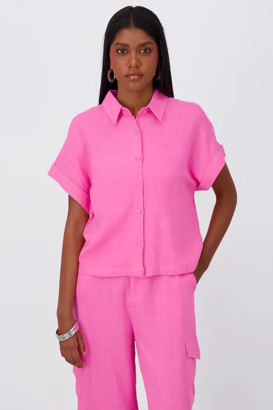 Camisa Crop Manga Corta Lino sold by Shasa