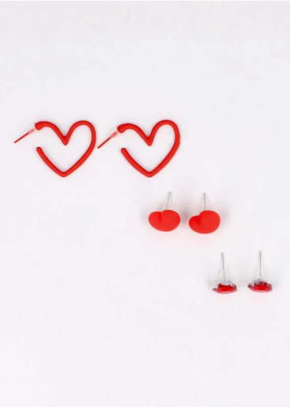 Set 3 Pares Aretes Stud Corazón sold by Shasa