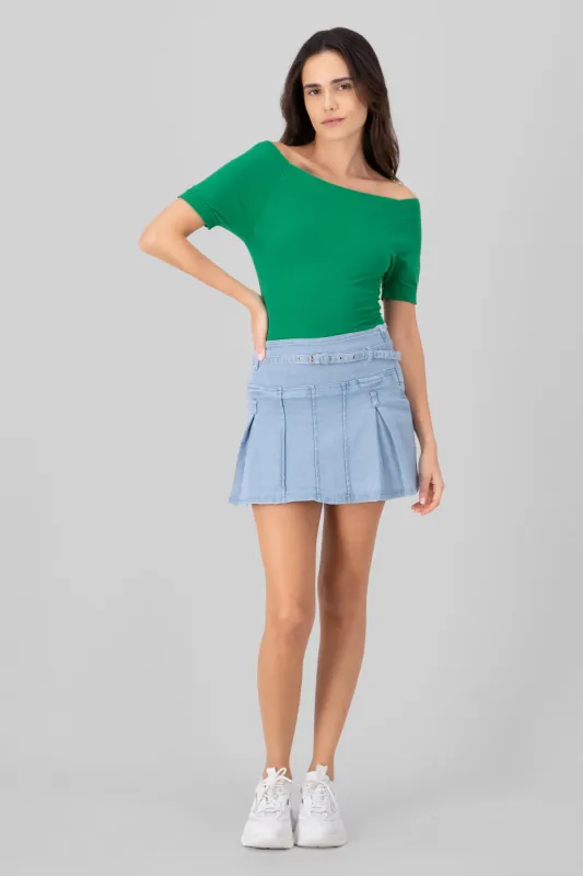 Falda short tableada con cinturon made by Shasa