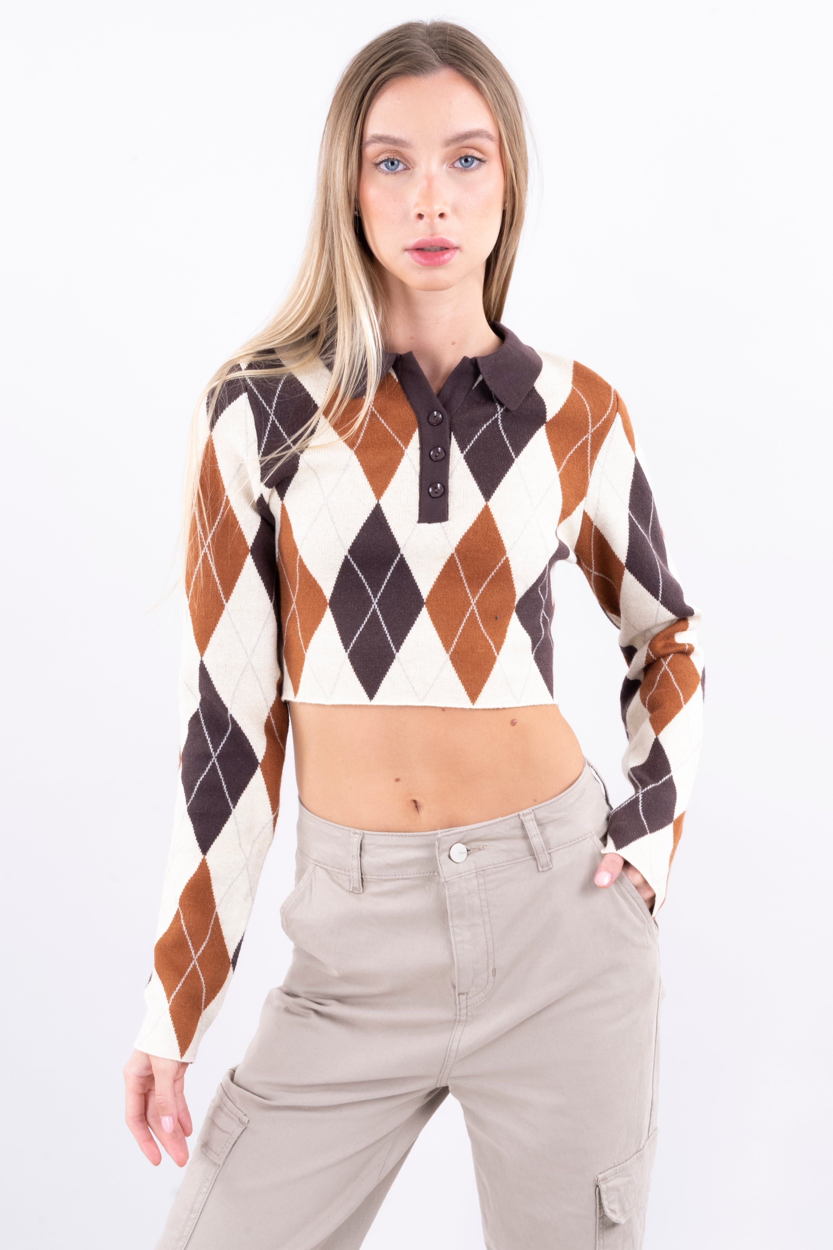 Top crop cuello tejido rombos sold by Shasa