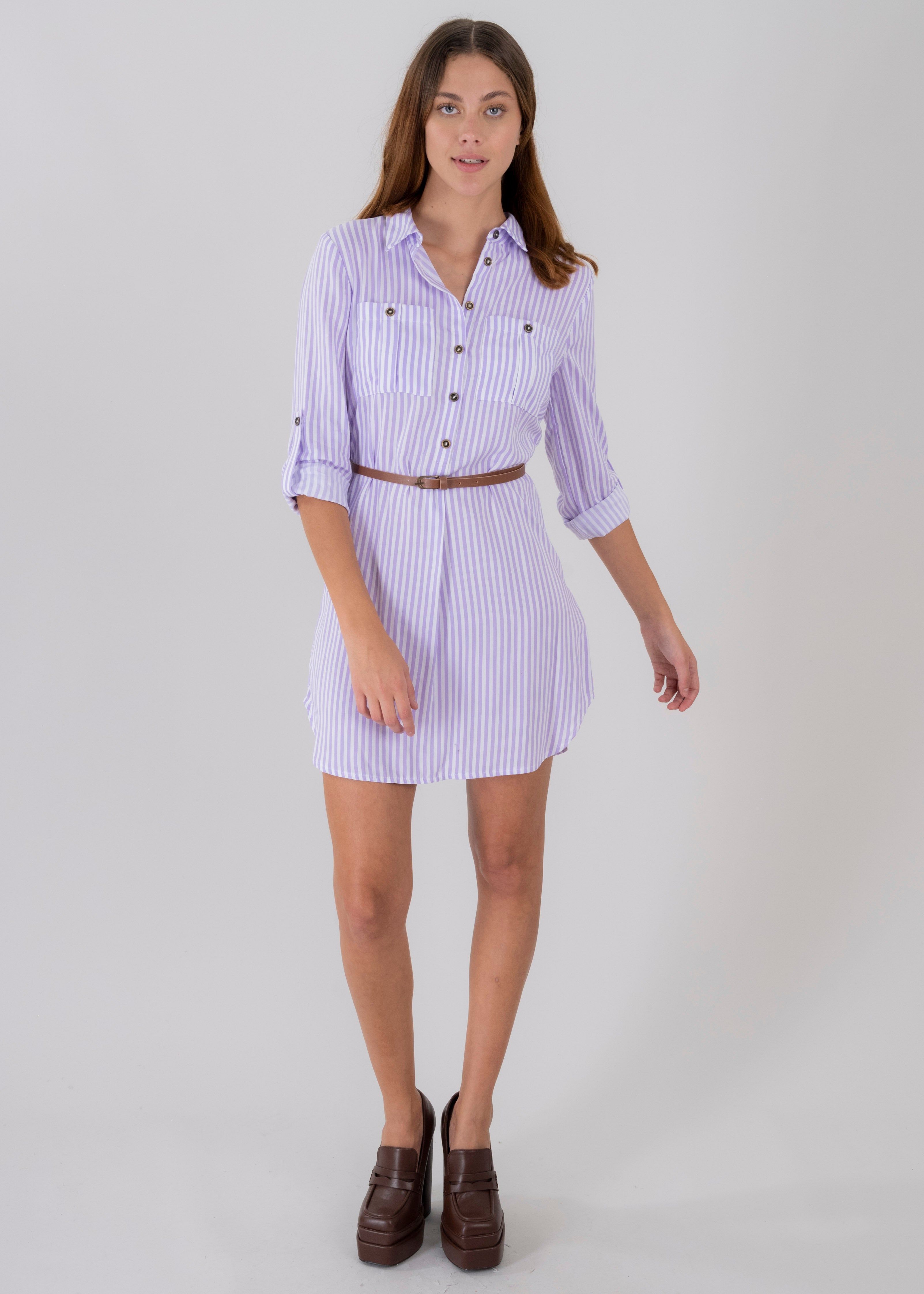 Vestido mini camisero estampado rayas sold by Shasa