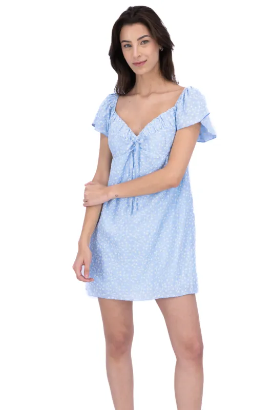 Vestido manga corta olanes bordado flores sold by Shasa