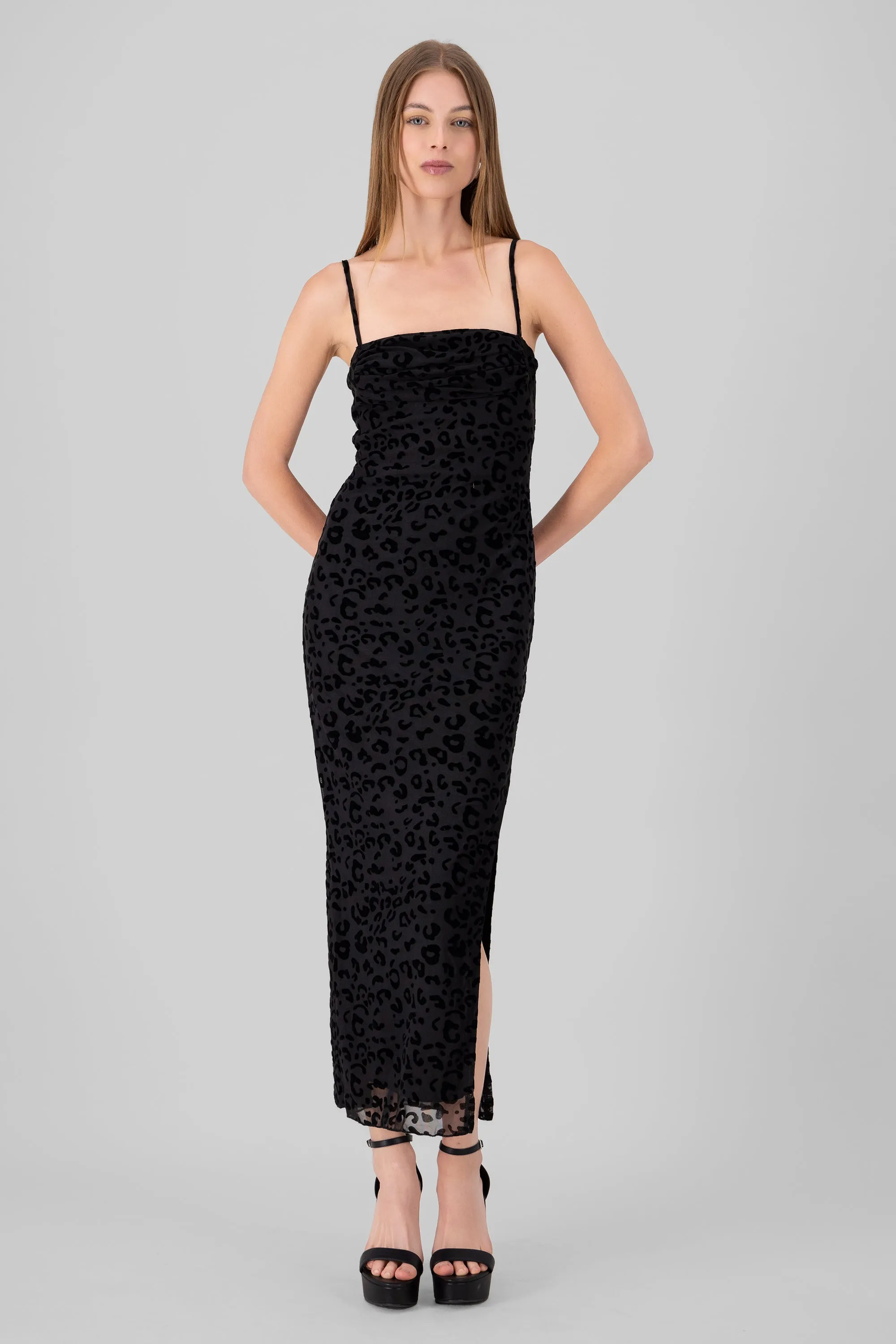 Vestido maxi leopardo mesh flock sold by Shasa