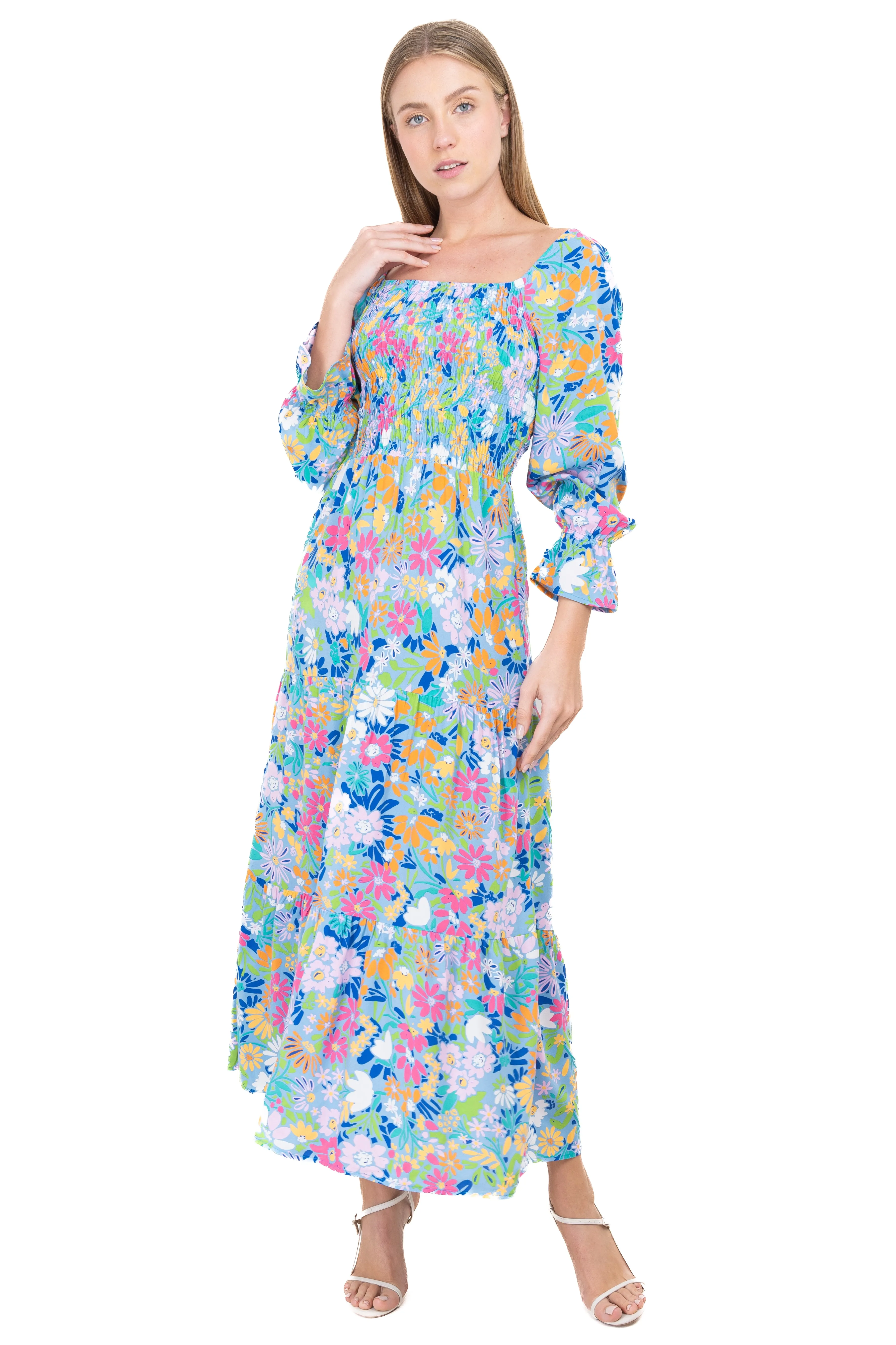 Vestido maxi tejido elástico floreado sold by Shasa