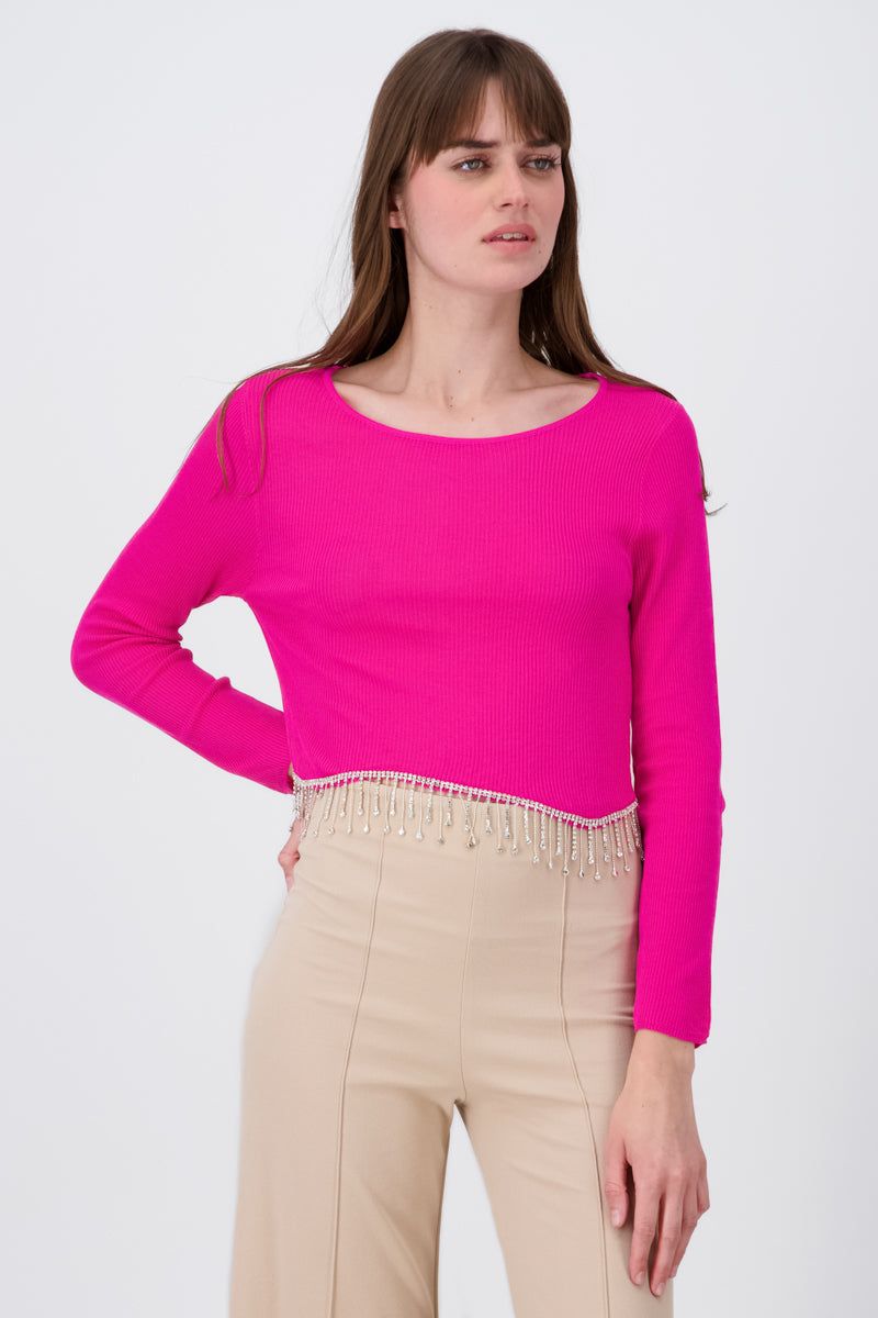 Top Manga Larga Cuello Redondo Detalle Brillos sold by Shasa