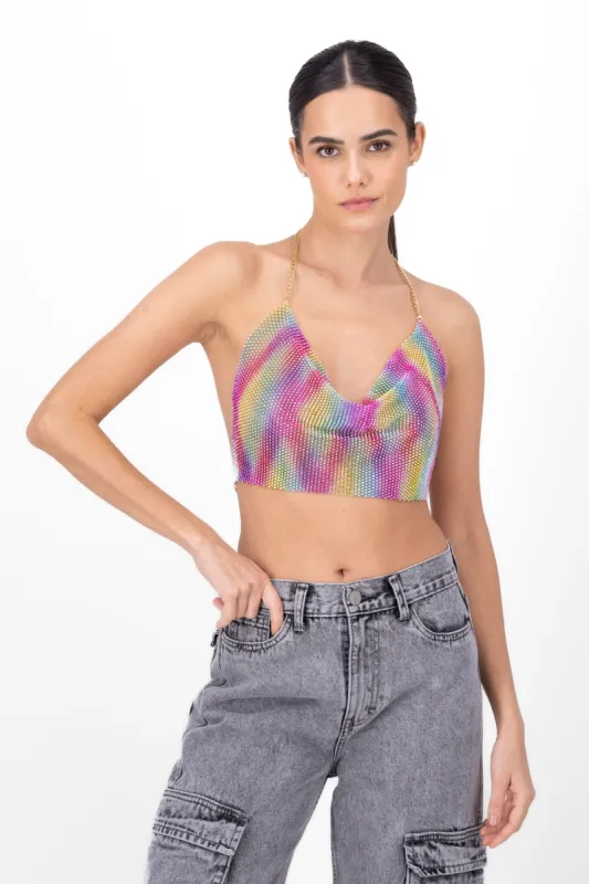Top halter brillos cadena sold by Shasa