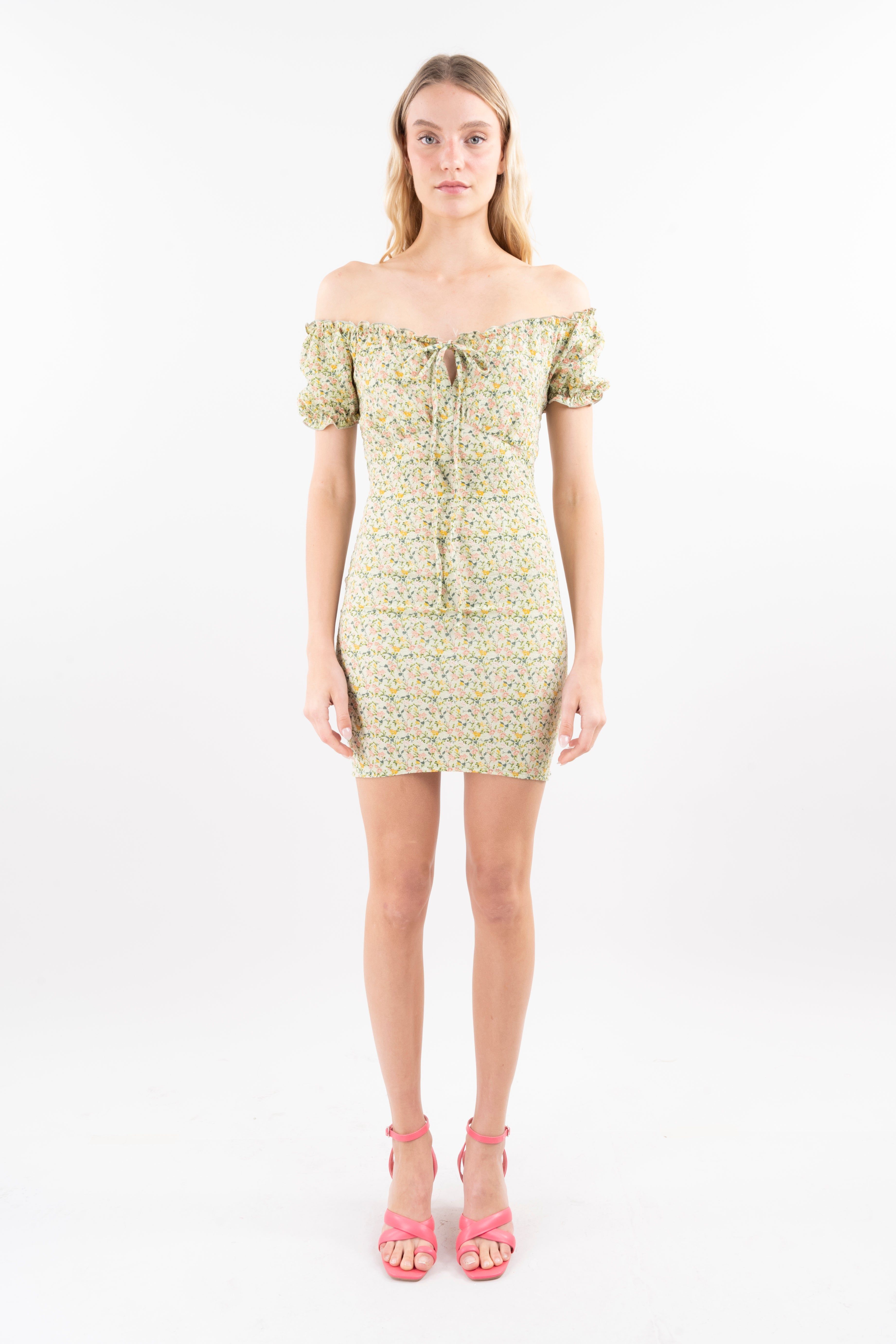 Vestido mini hombros descubiertos flores sold by Shasa product image thumbnail 2