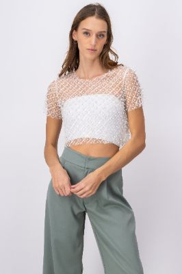 Top mesh manga corta lentejuelas sold by Shasa