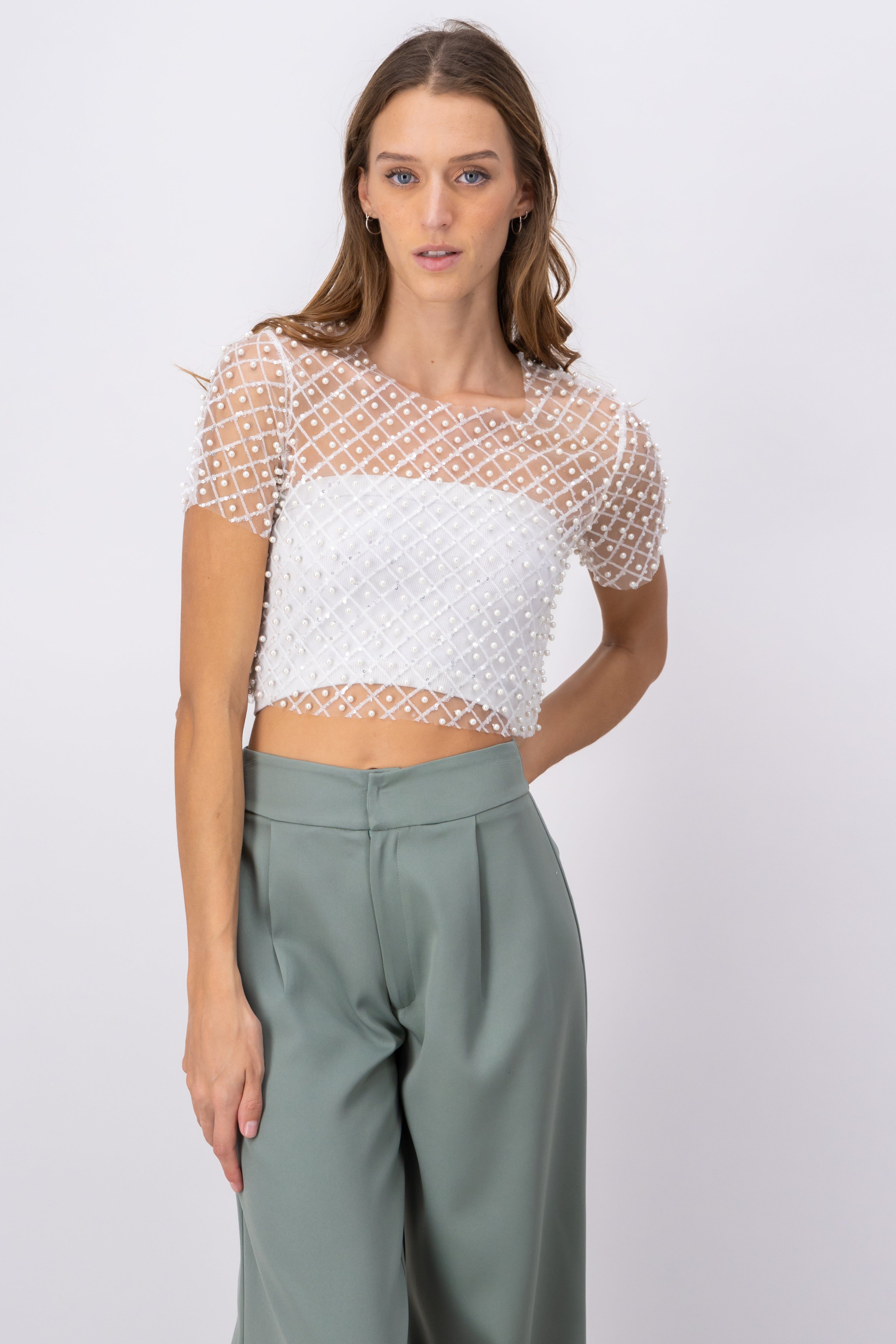 Top mesh manga corta lentejuelas sold by Shasa product image thumbnail 2