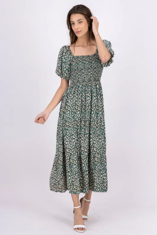 Vestido maxi manga abullonada flores sold by Shasa