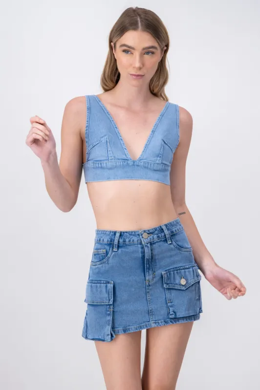 Top crop denim escote v sold by Shasa