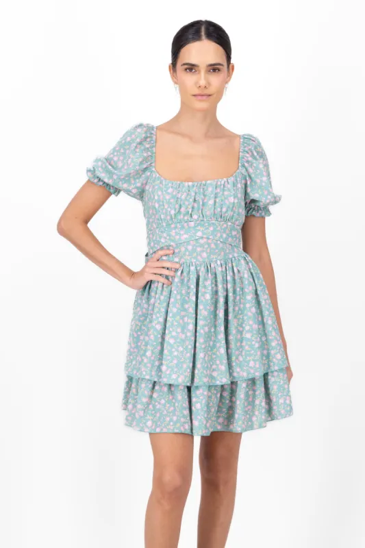 Vestido Mini Flores Manga Olanes sold by Shasa