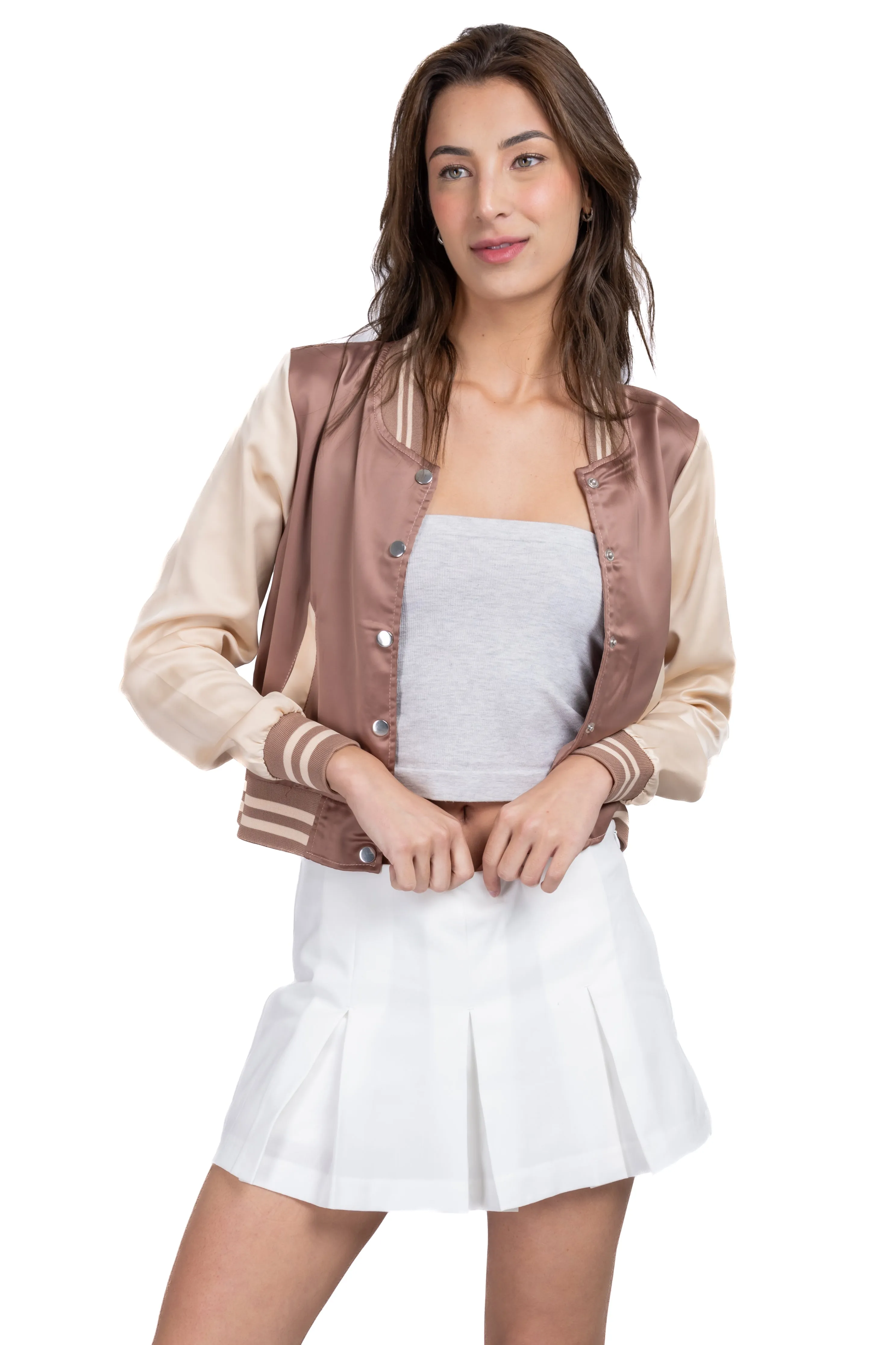 Chamarra bomber satinada sold by Shasa