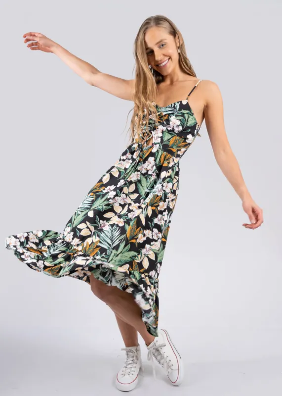 Vestido Maxi Abertura Abdomen Estampado Tropical sold by Shasa