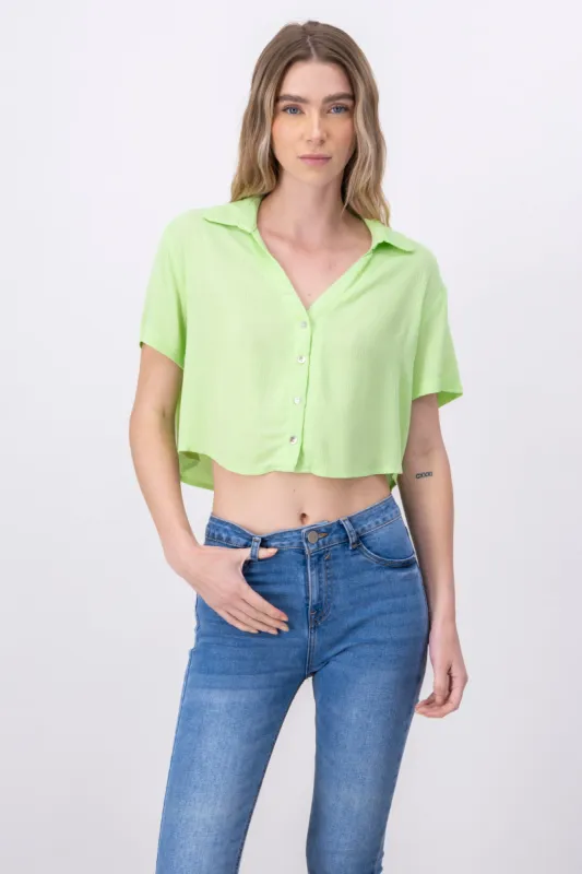 Camisa crop amplia manga corta sold by Shasa