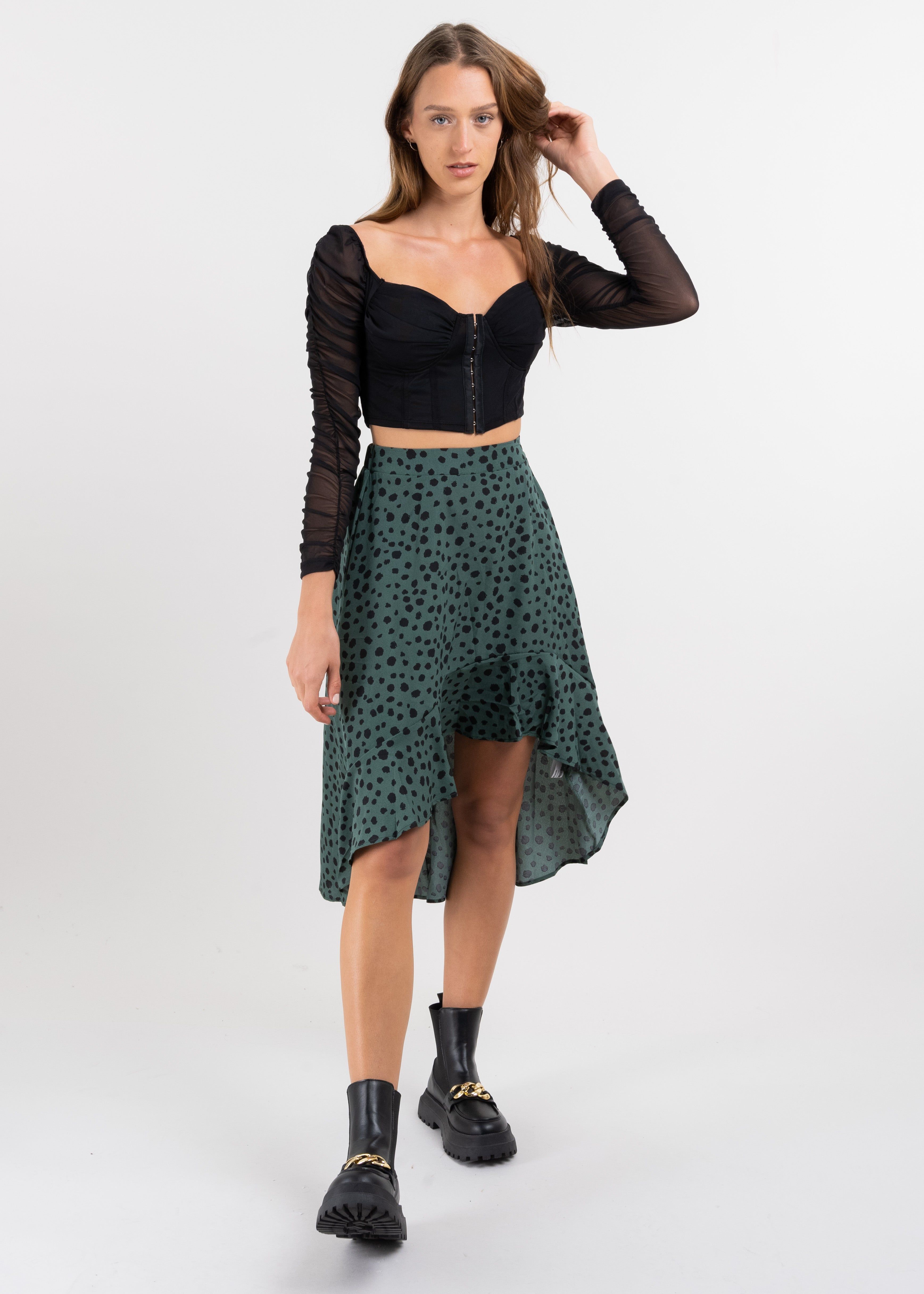 Falda midi asimétrica lunares sold by Shasa