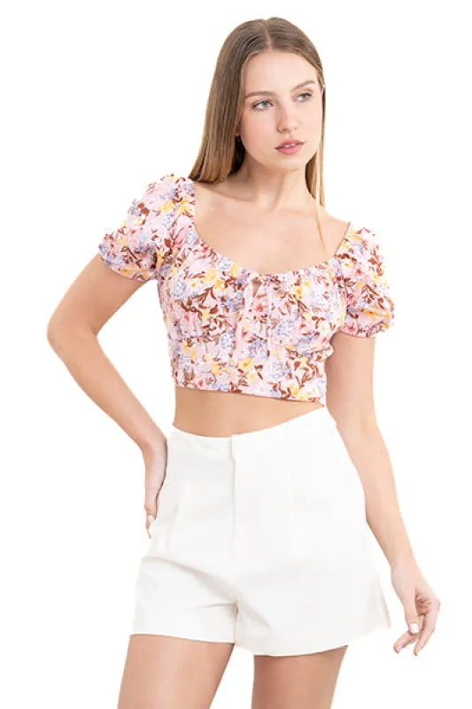 Top crop manga corta flores sold by Shasa