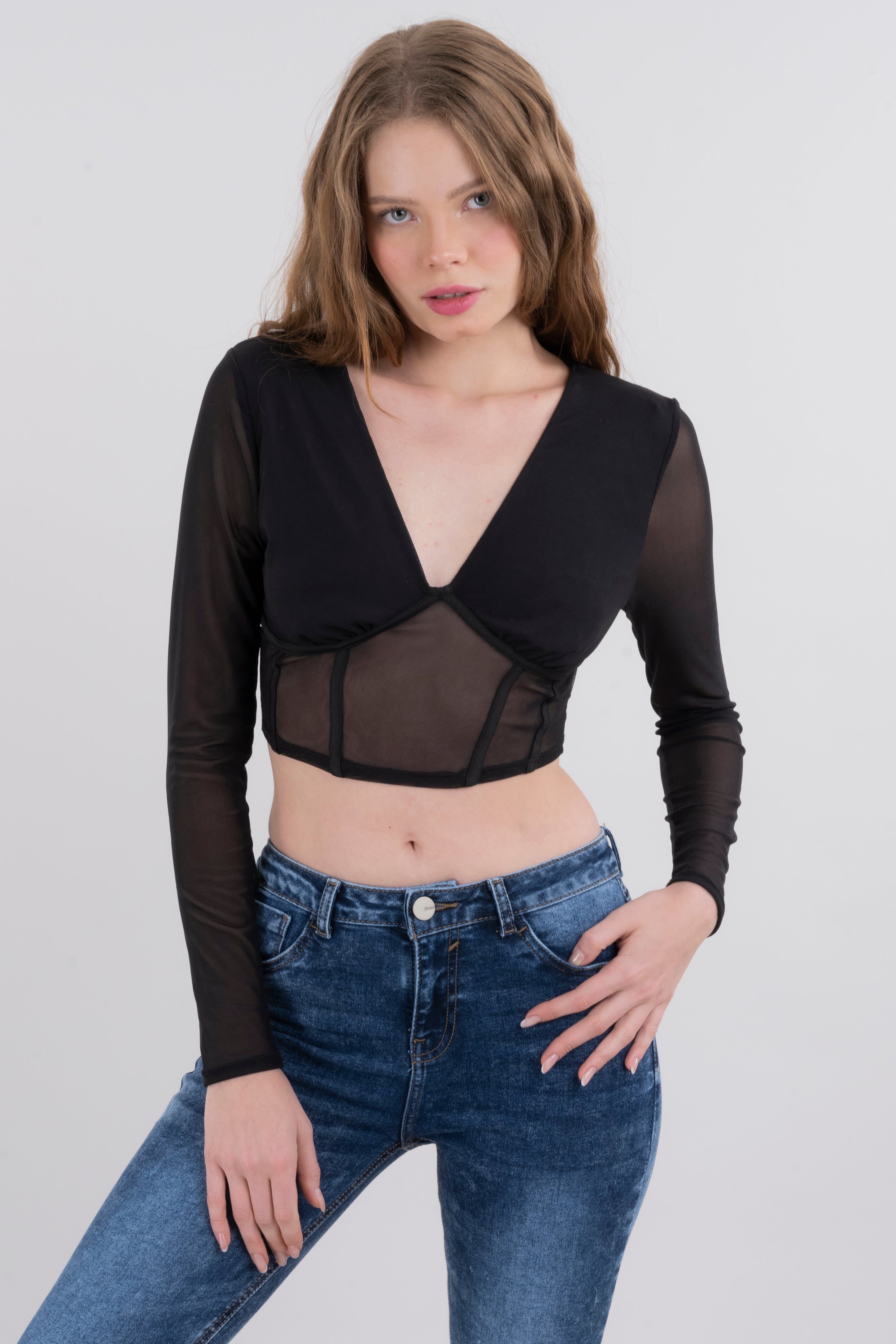 Top mesh manga larga sold by Shasa