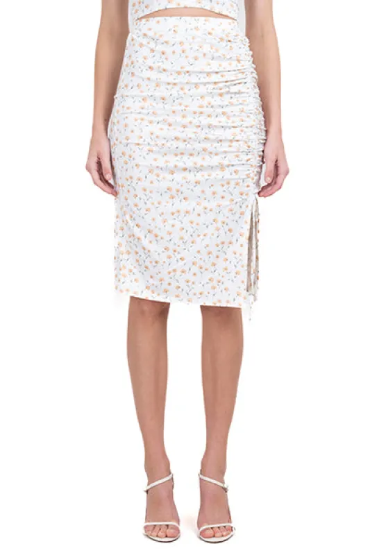 Falda midi fruncido flores sold by Shasa