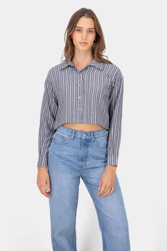 Camisa crop rayas lino sold by Shasa