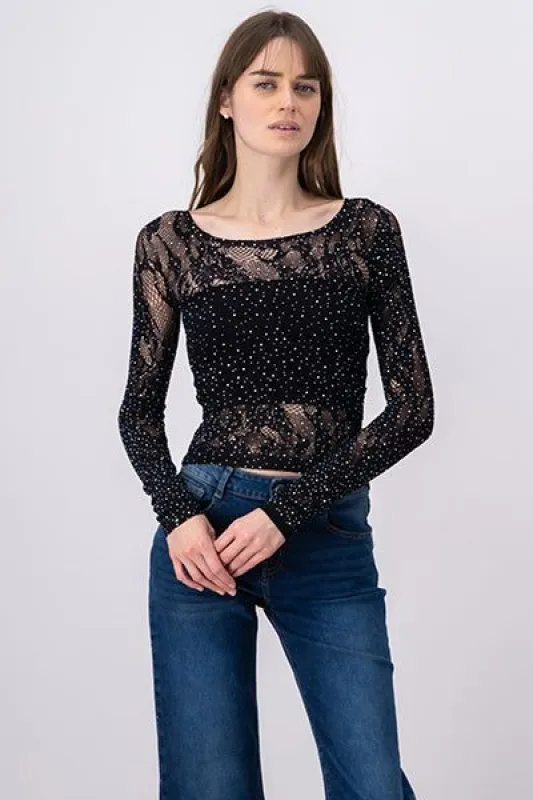 Blusa encaje brillos sold by Shasa