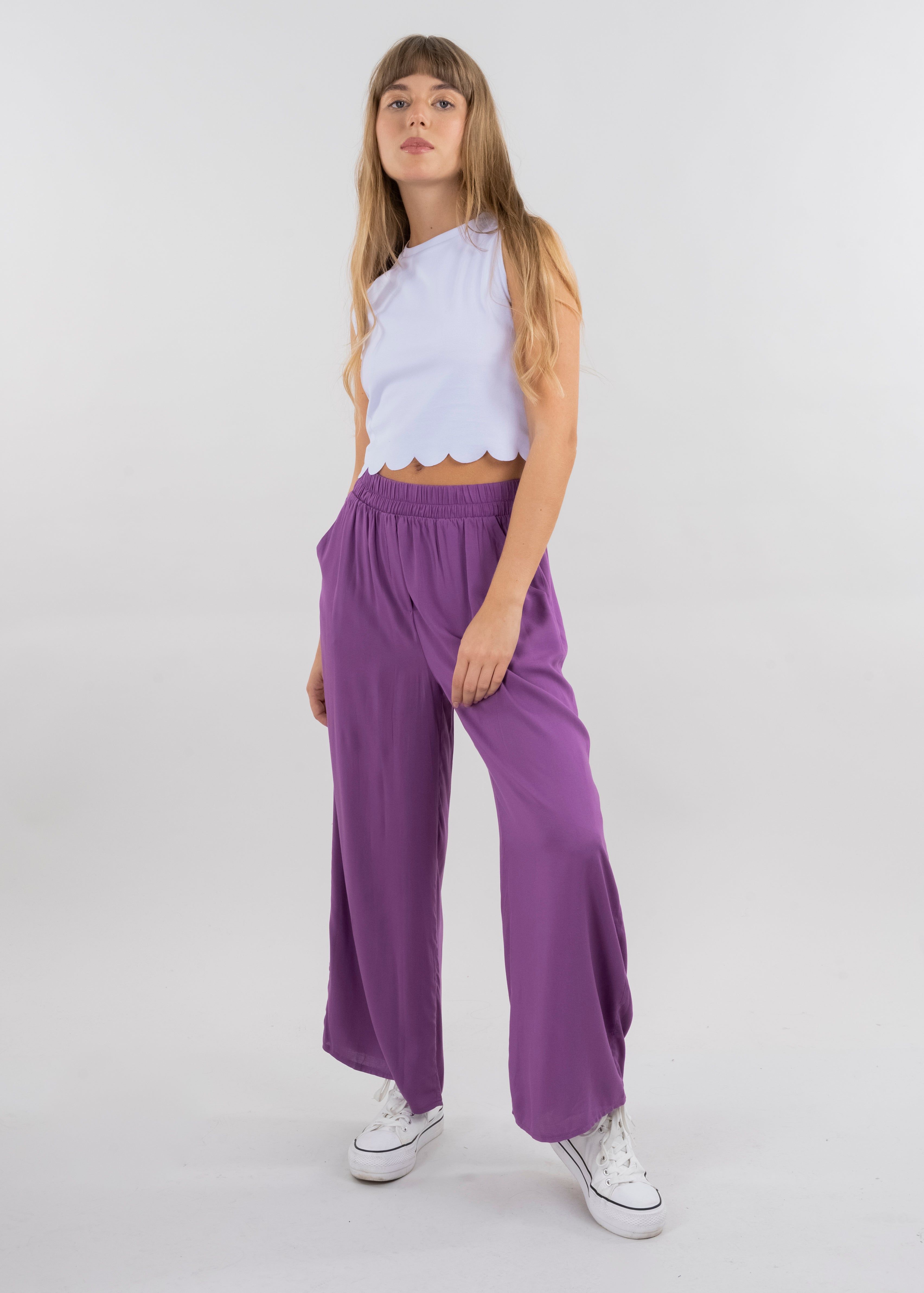 Pantalón wide leg cintura alta fruncida sold by Shasa