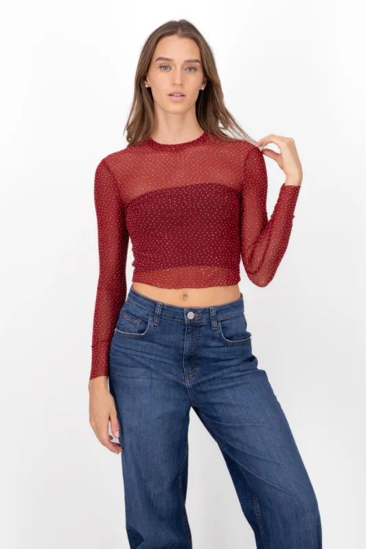 Top Mesh Manga Larga Brillos sold by Shasa