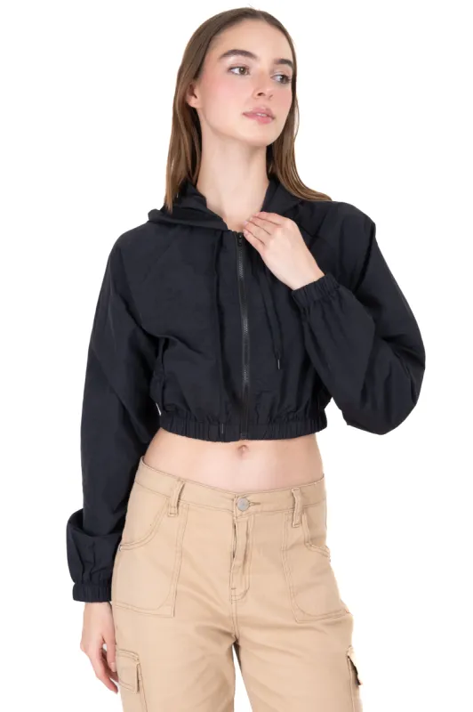 Chamarra crop bolsillos gorra sold by Shasa