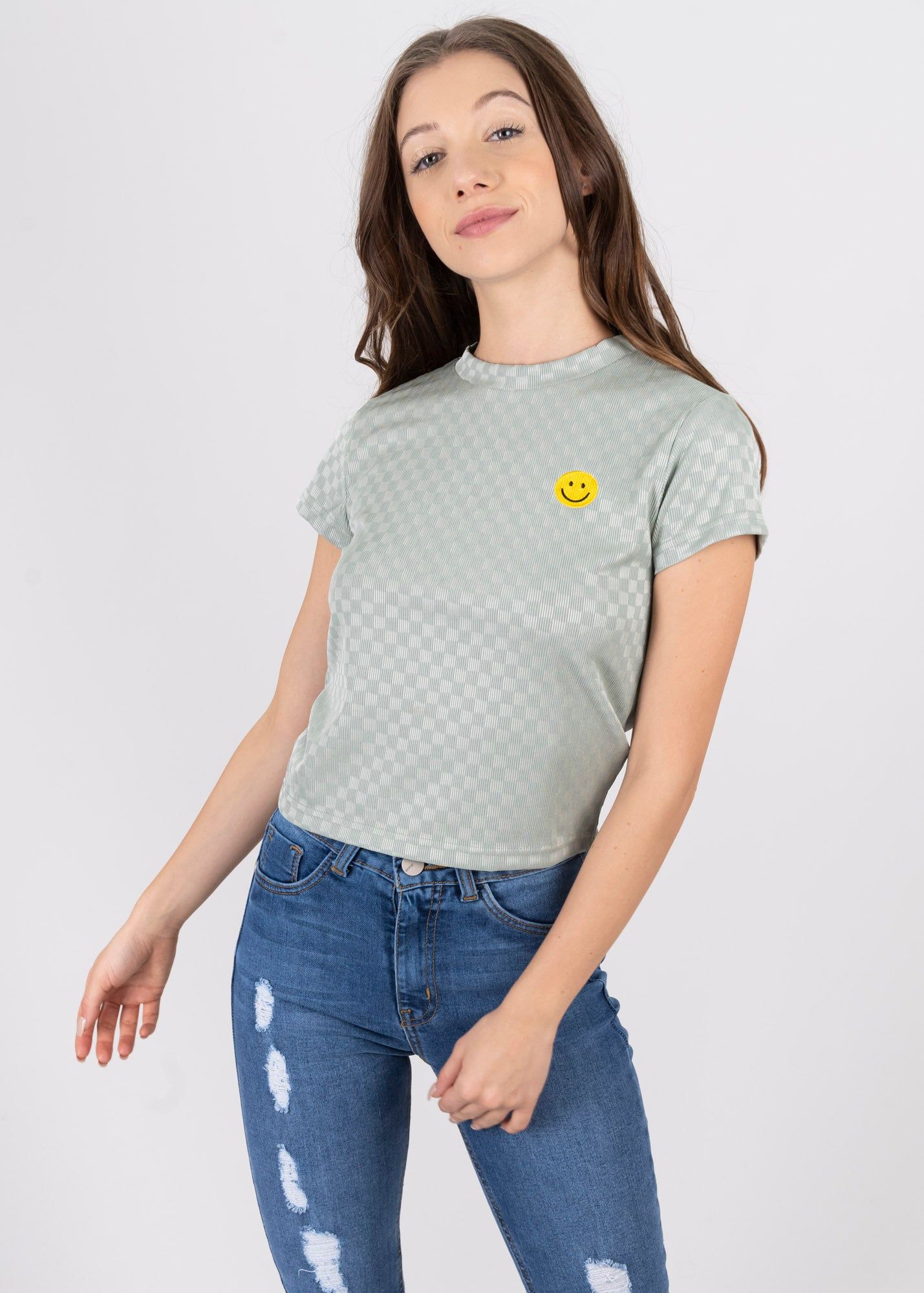 Top satín ajedrez carita feliz sold by Shasa