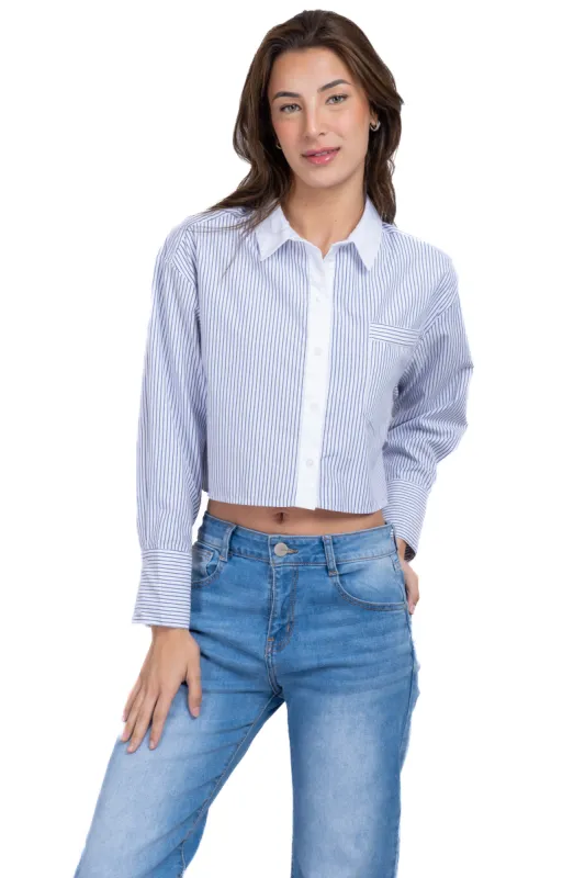 Camisa crop rayas bolsillo sold by Shasa