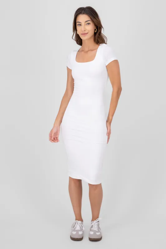Vestido midi doble tela escote cuadrado sold by Shasa