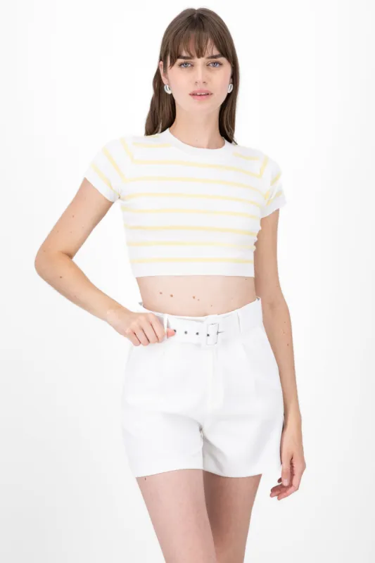 Top Crop Punto Manga Corta Rayas sold by Shasa