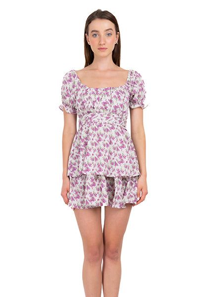 Vestido mini manga abullonada flores sold by Shasa