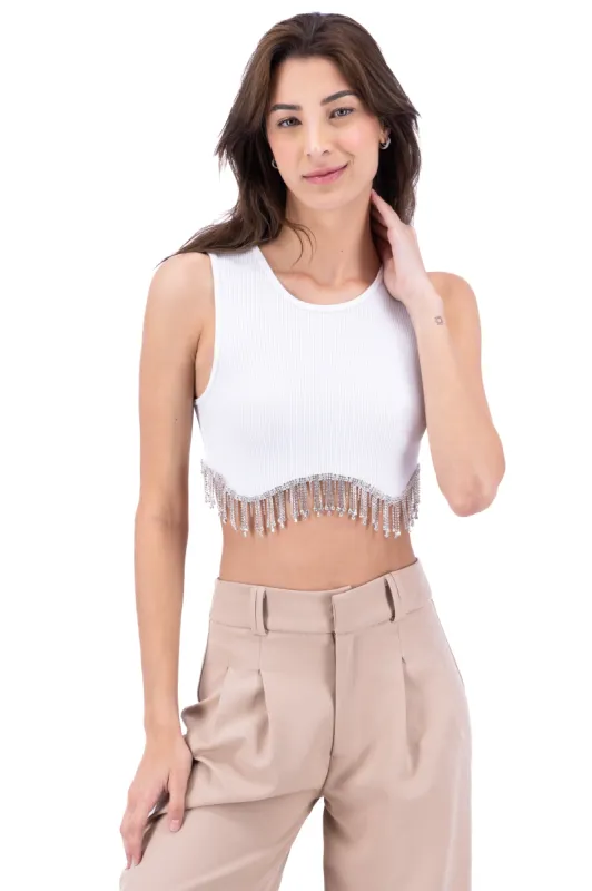 Top acanalado flecos brillo sold by Shasa